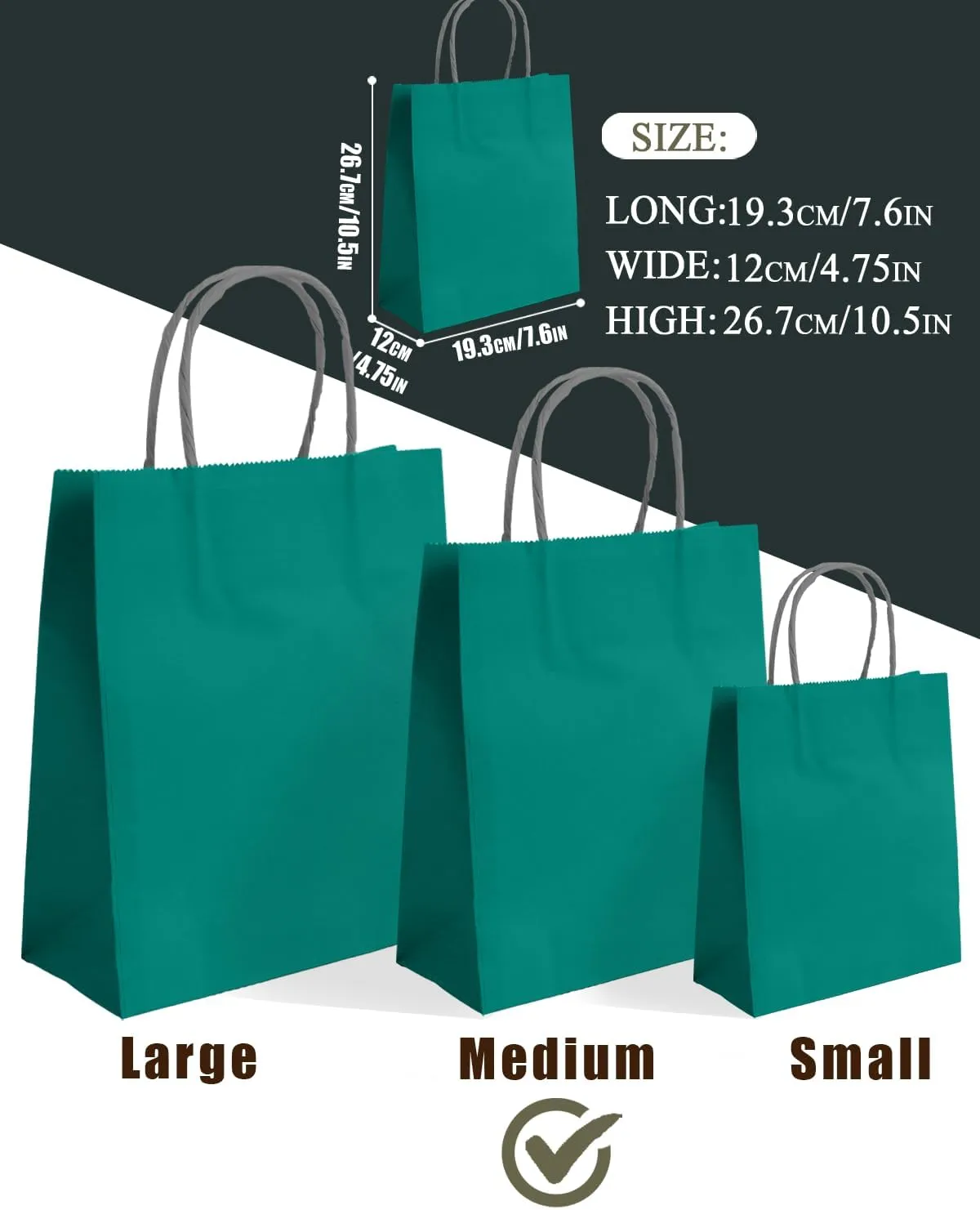 qiqee 30PCS Medium Gift Bag with Handles Bulk 11"x5"x8" Gift Bags Deep Green Bags Multiple Uses (Medium Size)