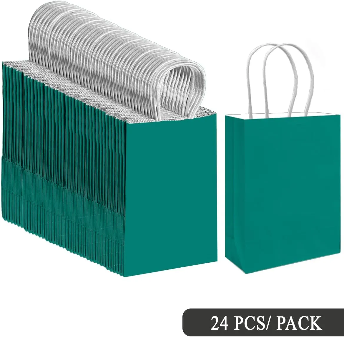 qiqee 30PCS Medium Gift Bag with Handles Bulk 11"x5"x8" Gift Bags Deep Green Bags Multiple Uses (Medium Size)