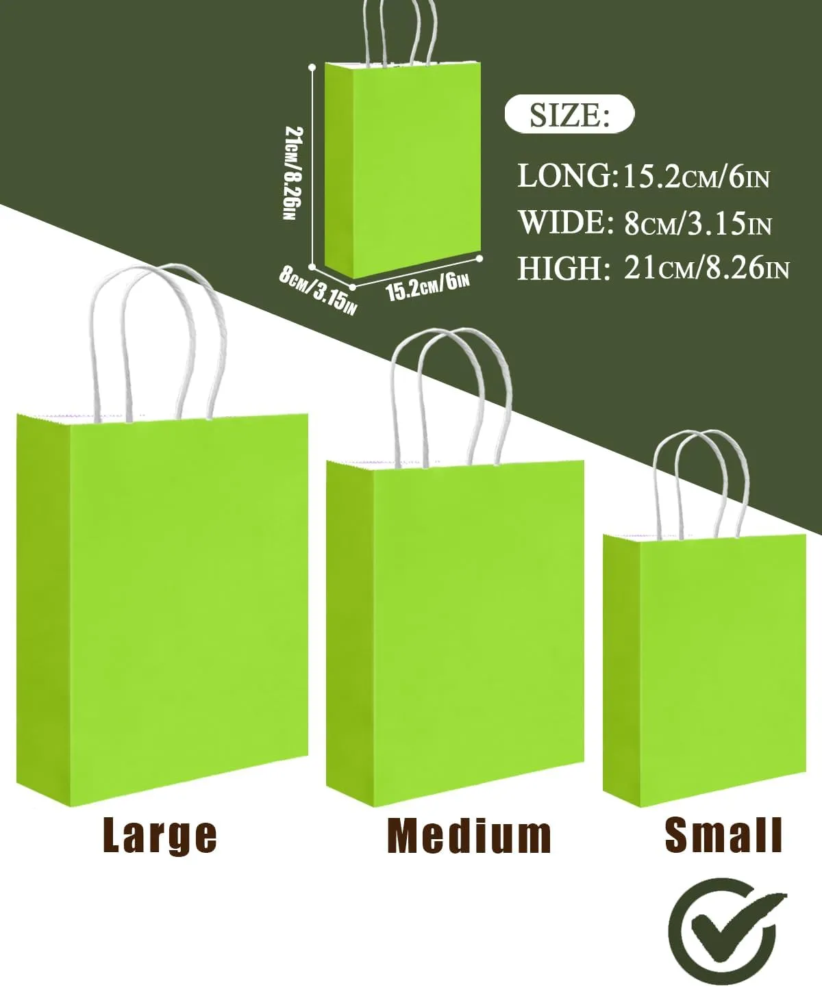 qiqee 30PCS Small Gift Bag with Handles Bulk 8.3"x6"x3" Gift Bags 6 Different Green Color Bags Multiple Uses (Small Size)