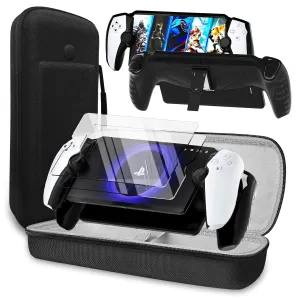 QUAGGY 3-in-1 Accessoris Kit Compatible with Playstation Portal, EVA Carrying Case for PS Portal with Silicone Protective case, 2 Pack Screen Protectors,Protective Shell Portable Travel Handbag(Black)