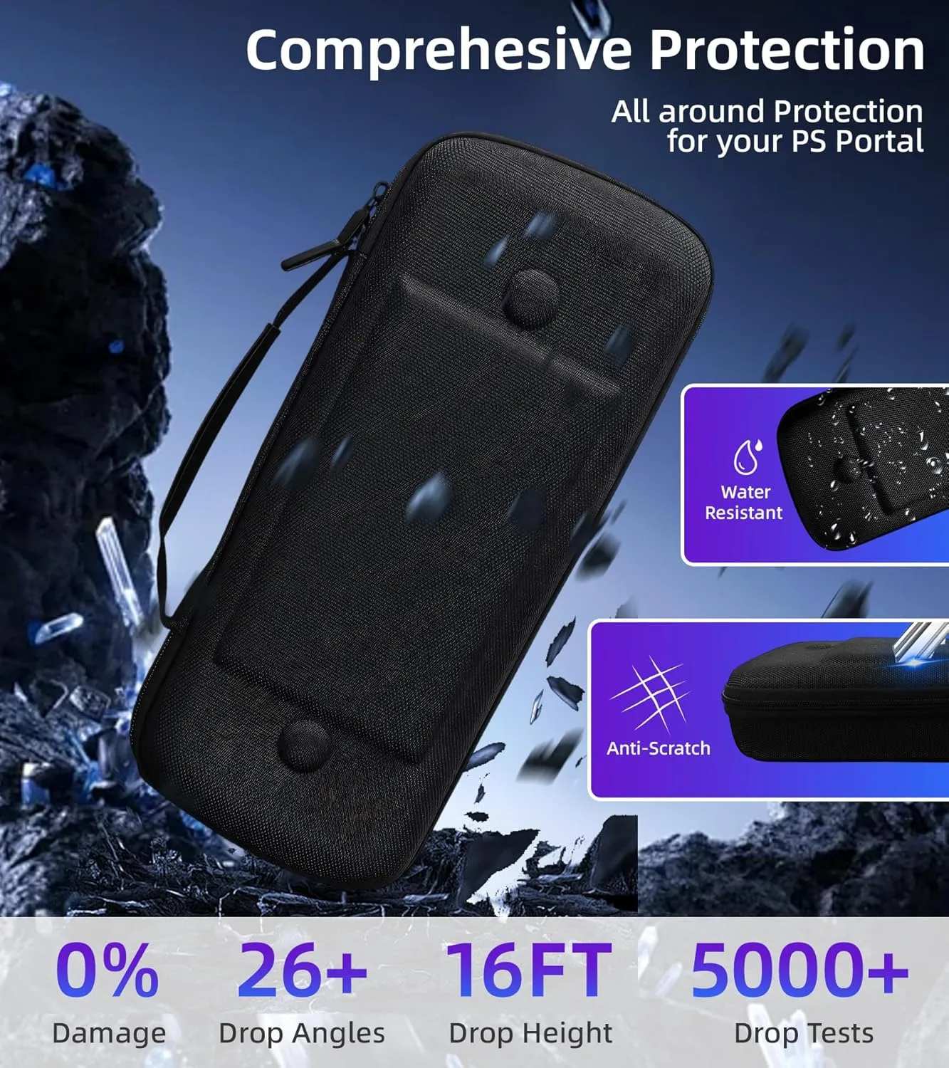 QUAGGY 3-in-1 Accessoris Kit Compatible with Playstation Portal, EVA Carrying Case for PS Portal with Silicone Protective case, 2 Pack Screen Protectors,Protective Shell Portable Travel Handbag(Black)