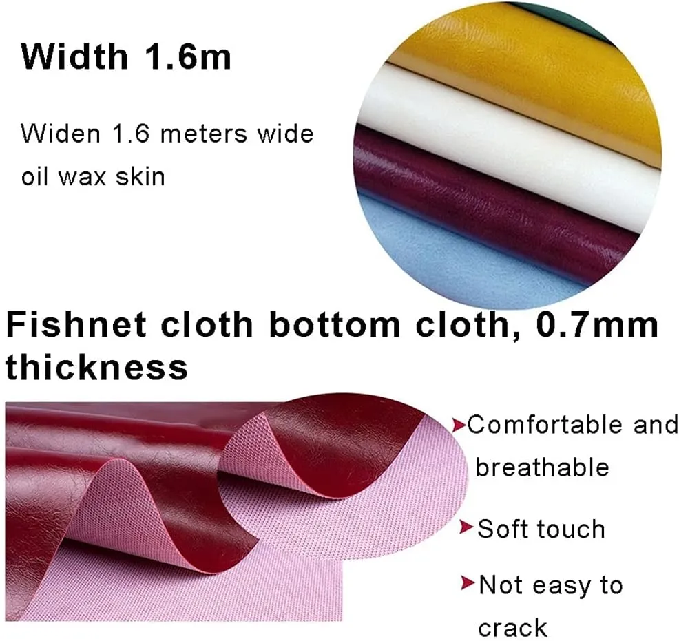 Quality Leatherette PU Fabric Fire Retardant Waterproof Faux Leather Craft Material 1.6X1m Oil Wax Leather Material(Maroon,1.6X10m)