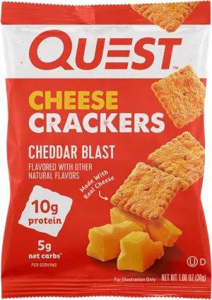 Quest Nutrition Cheese Crackers, Cheddar Blast, 10g Protein, 5g Net Carbs, 1g Sugar, Made with Real Cheese, 12 Packs (1.06 oz bags)