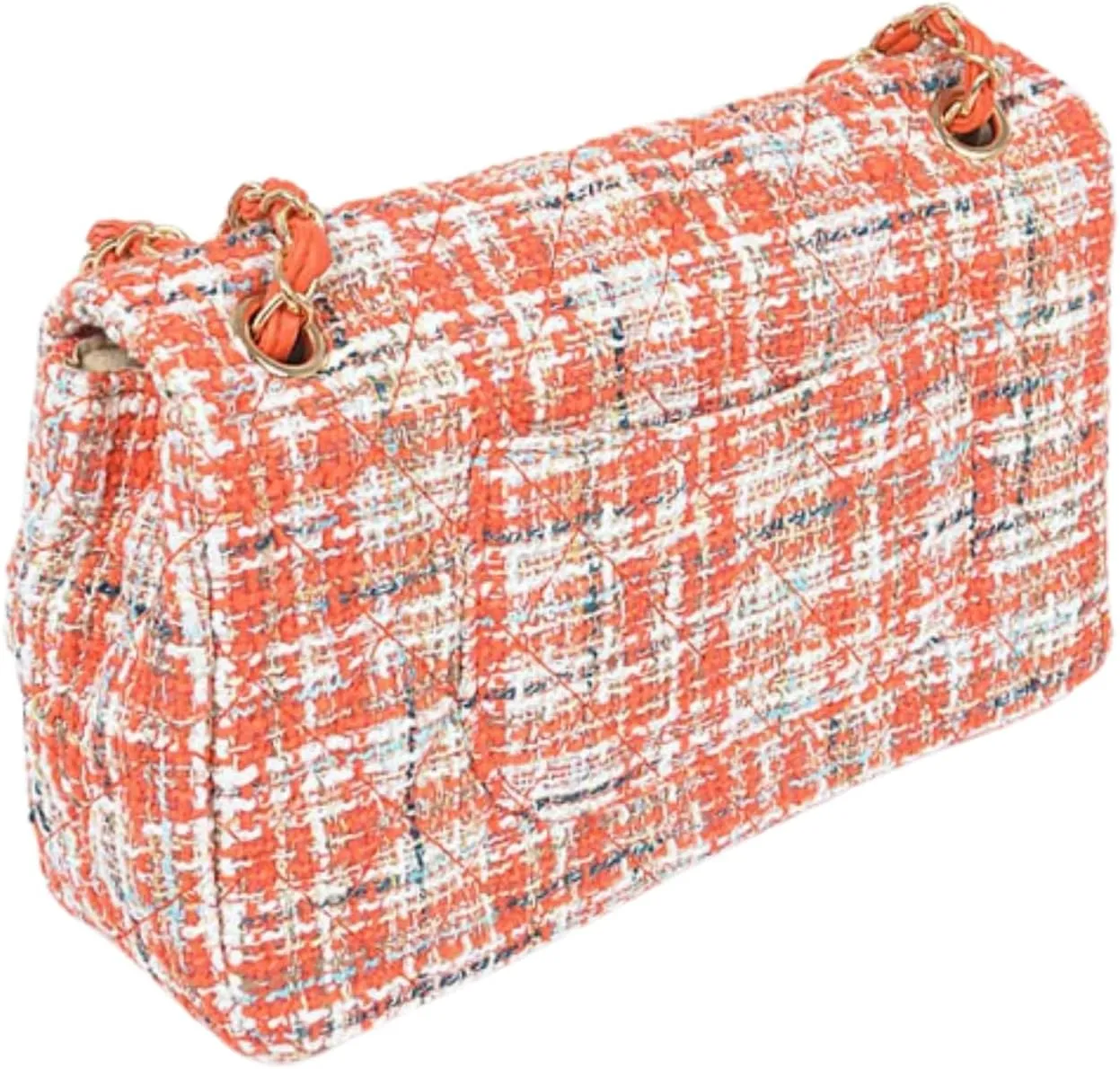 Quilted Tweed Convertible Shoulder Bag for Women Trendy Crossbody Chain Purse for Evening, Casual, and Travel Use