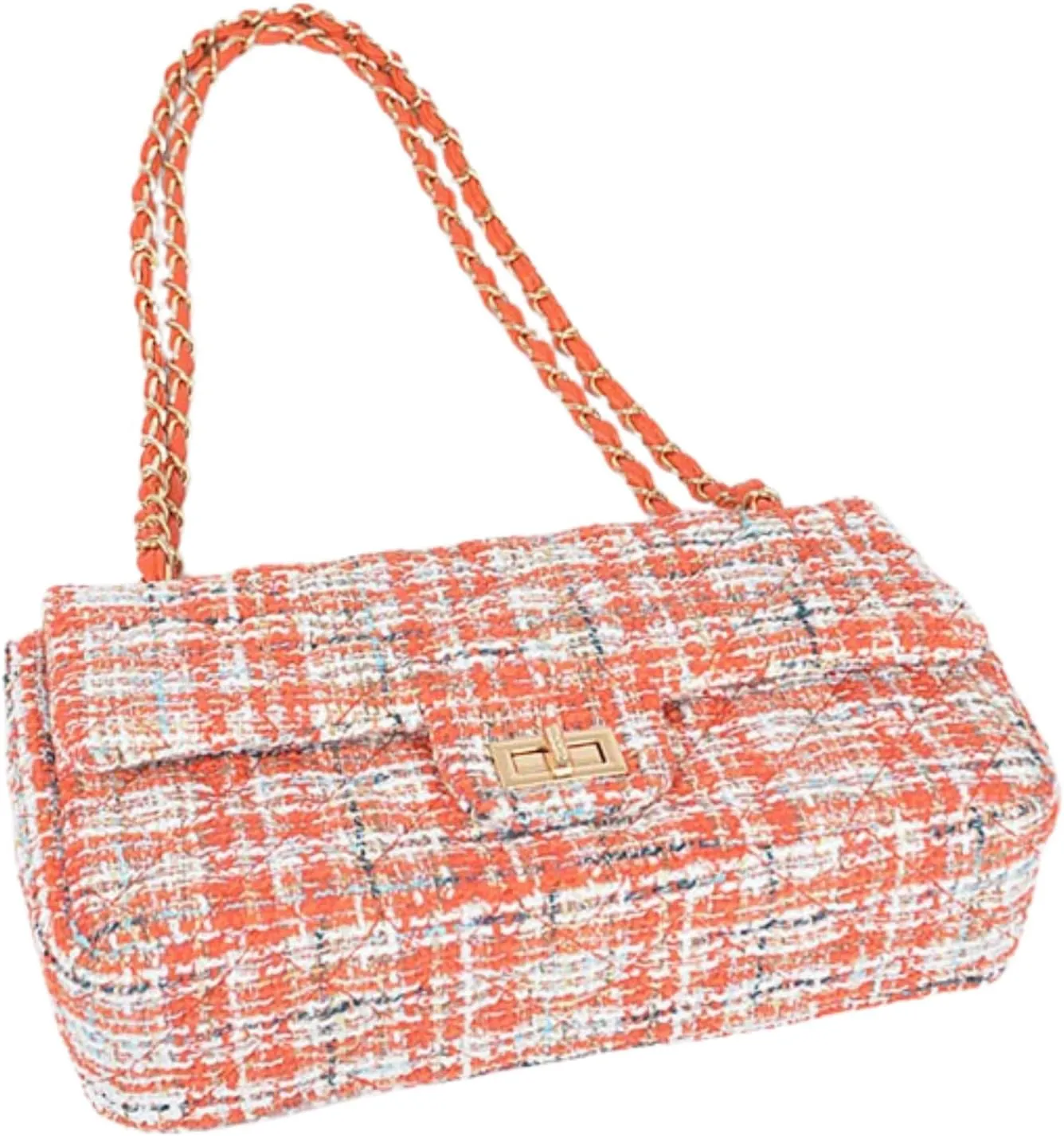 Quilted Tweed Convertible Shoulder Bag for Women Trendy Crossbody Chain Purse for Evening, Casual, and Travel Use