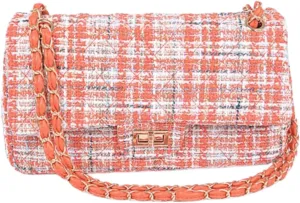 Quilted Tweed Convertible Shoulder Bag for Women Trendy Crossbody Chain Purse for Evening, Casual, and Travel Use