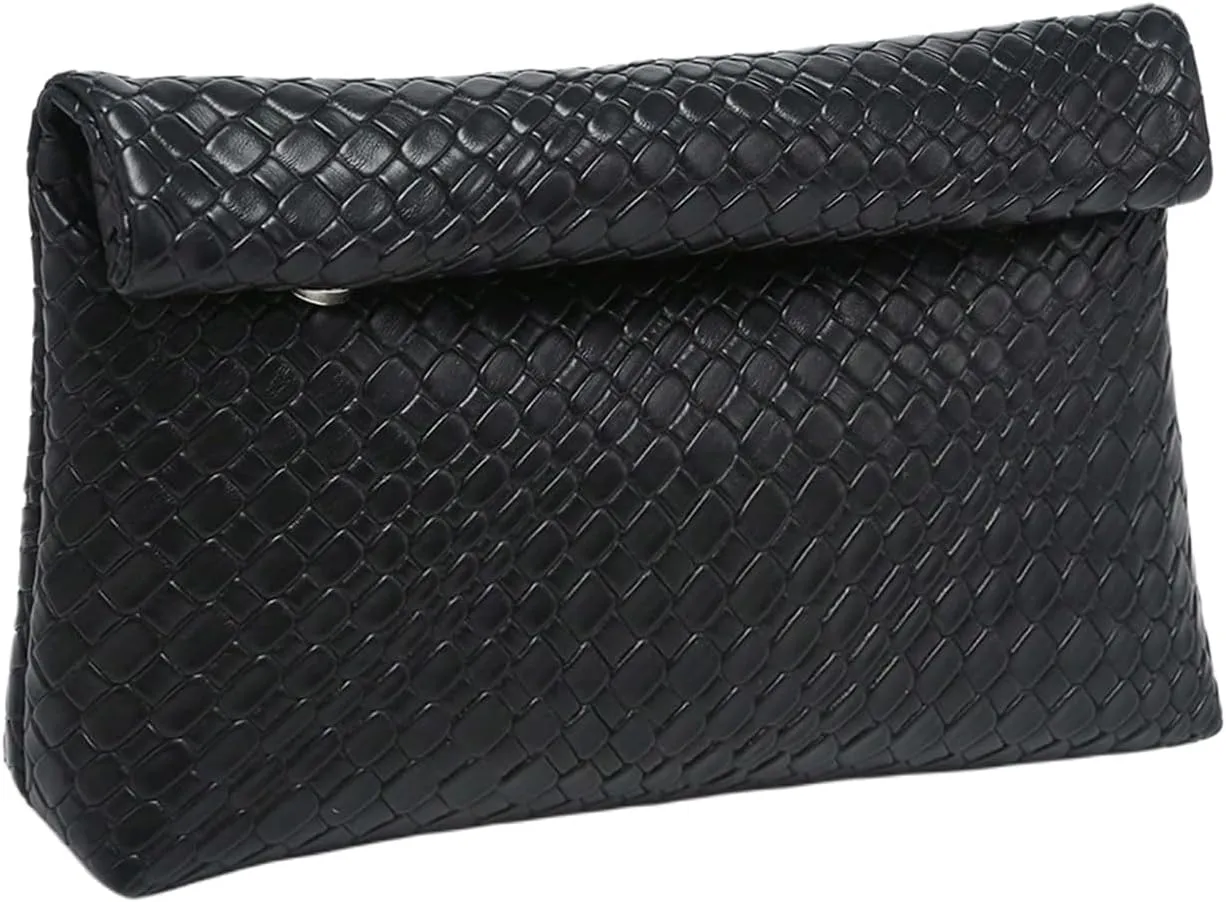 QWINEE Women's Woven Leather Clutch Purses Braided Vintage Evening Handbags