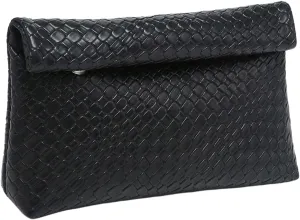 QWINEE Women's Woven Leather Clutch Purses Braided Vintage Evening Handbags