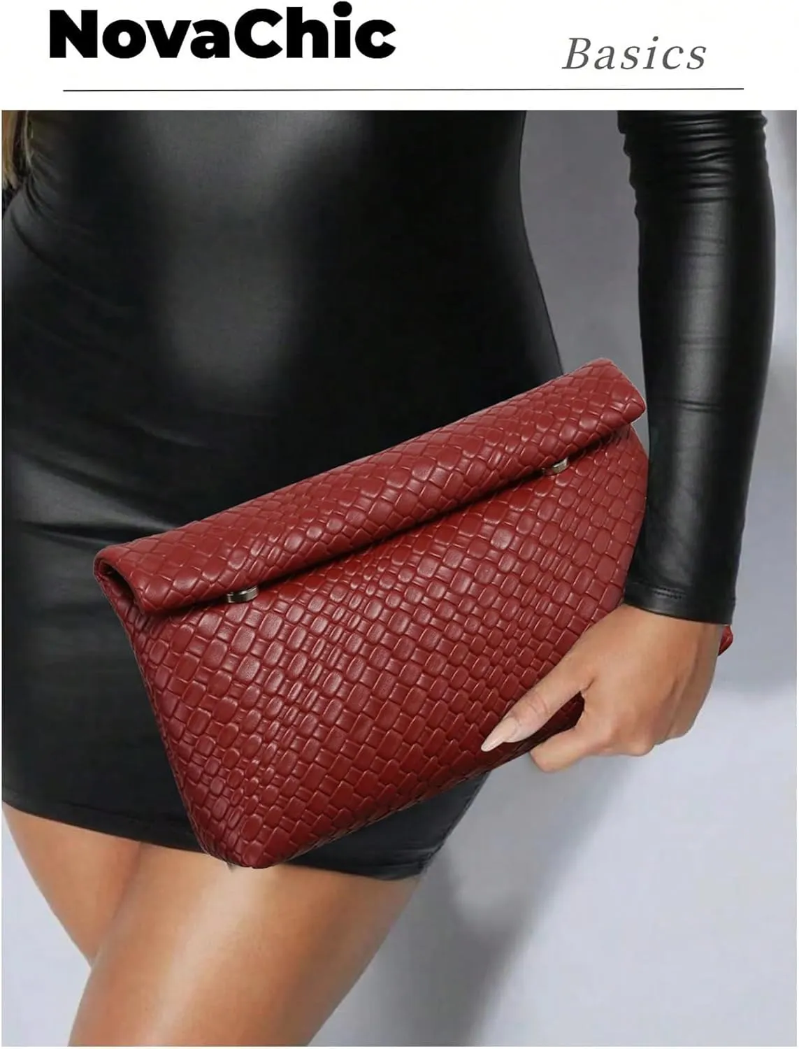 QWINEE Women's Woven Leather Clutch Purses Braided Vintage Evening Handbags