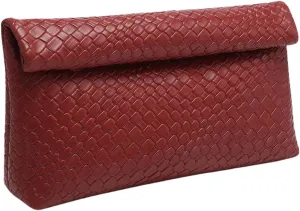 QWINEE Women's Woven Leather Clutch Purses Braided Vintage Evening Handbags
