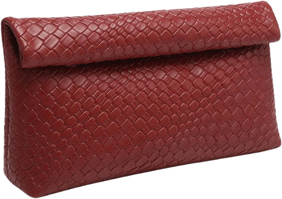 QWINEE Women's Woven Leather Clutch Purses Braided Vintage Evening Handbags