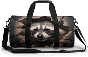 Raccoon Gym Bag Travel Waterproof Duffel Bag Carryon Overnight Bags Tote Bags for Sports
