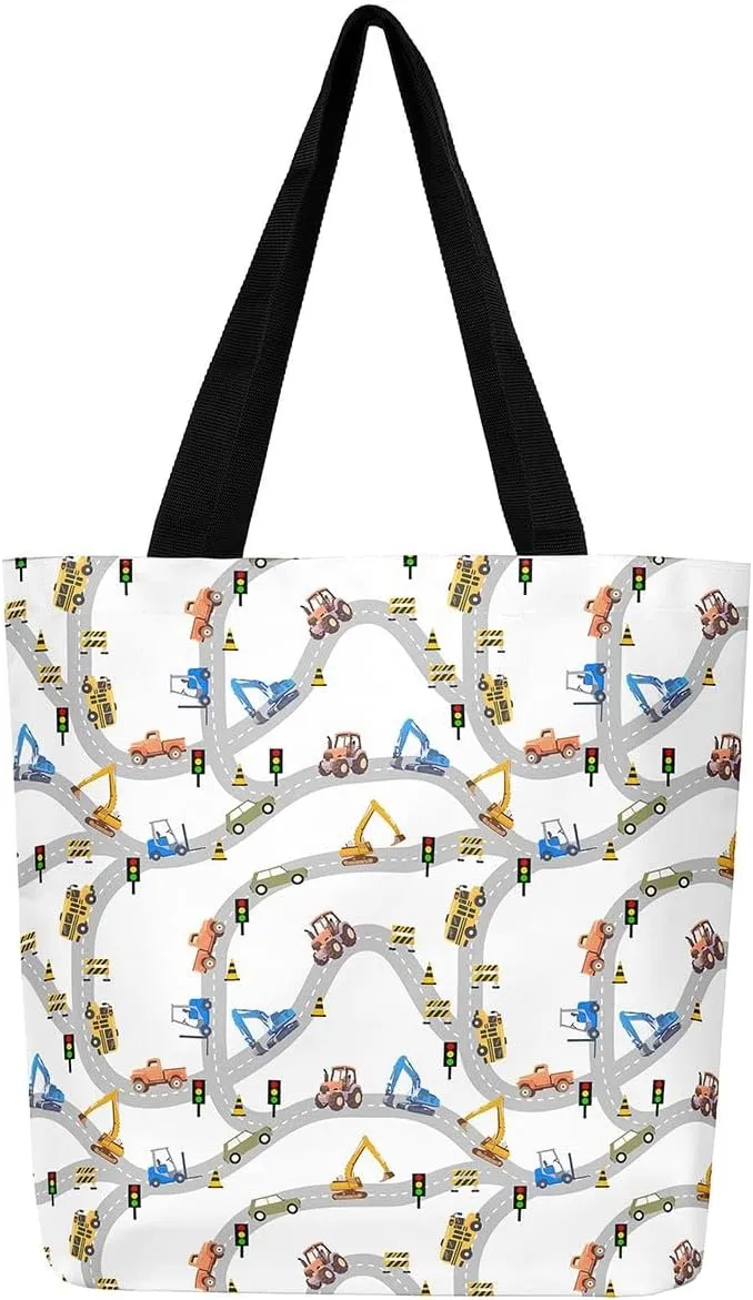 Race Car Canvas Bag for Kids Boys Girls,Red and Blue Sports Car Canvas Tote Bag