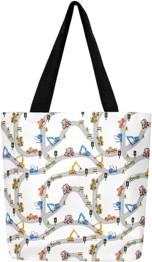 Race Car Canvas Bag for Kids Boys Girls,Red and Blue Sports Car Canvas Tote Bag