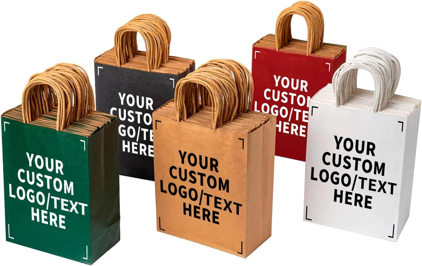 RACETOP 50 PCS Custom Paper Bags, Personalize Printed Kraft Paper Bags for Small Business, 8x4.5x10.8 Inch, Personalized Gift Bag with Logo, Shopping Paper bag with Handle, Goodie Bag