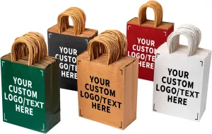 RACETOP 50 PCS Custom Paper Bags, Personalize Printed Kraft Paper Bags for Small Business, 8x4.5x10.8 Inch, Personalized Gift Bag with Logo, Shopping Paper bag with Handle, Goodie Bag
