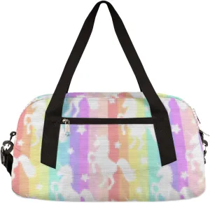 Rainbow Colorful Unicorns Kids Duffel Bag for Girls Boys Teens, Unicorns Pixel Wind Dance Bag Overnight Small Duffel Bag Carry On Weekend Sports Gym Travel Bag for School Practice Gymnastics Ballet