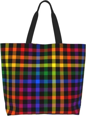 Rainbow LGBT Gay Pride Tote Bag for Women Men Large Reusable Grocery Shoulder Bags for Shopping, Gym, Beach