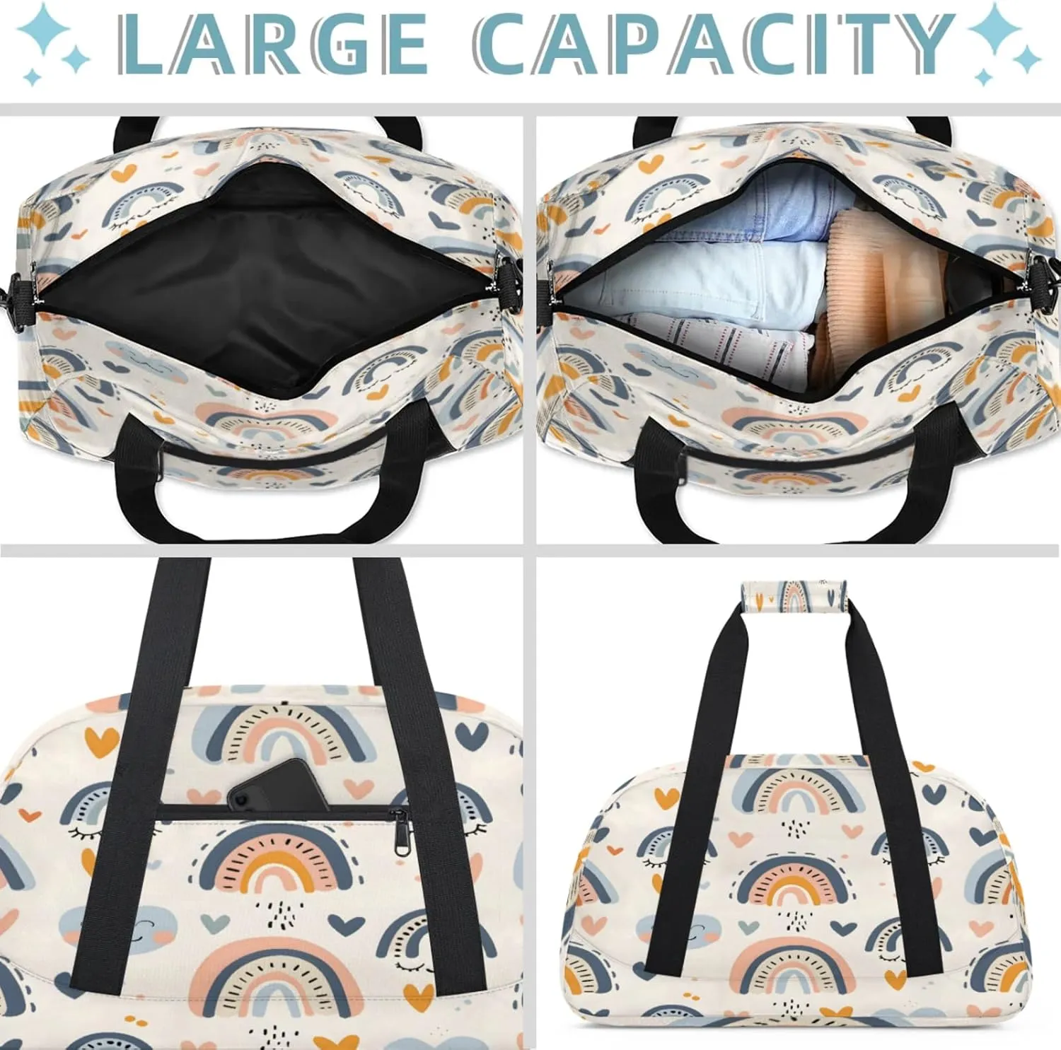 Rainbow Pattern Small Gym Bag 18 inch Carry On Duffel Bag for Weekender Travel Sports Workout Yoga Gymnastics Dance Ballet