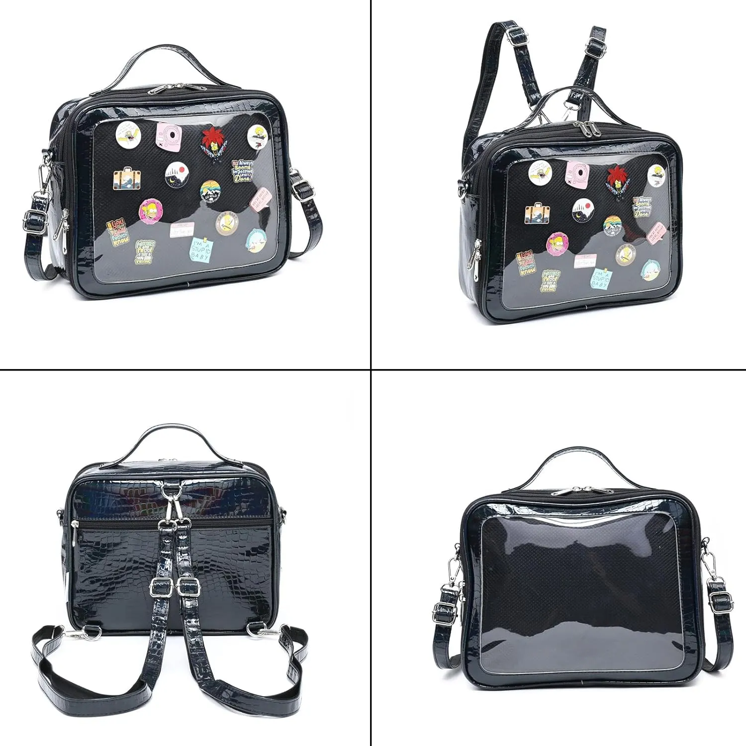RAINBOW SMILE Ita Backpack Crossbody Bag - Kawaii Pin Display Denim PU Messenger Shoulder Bag