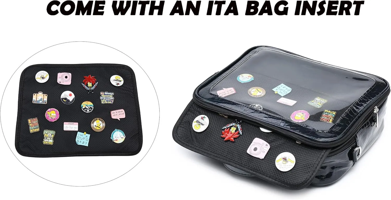 RAINBOW SMILE Ita Backpack Crossbody Bag - Kawaii Pin Display Denim PU Messenger Shoulder Bag