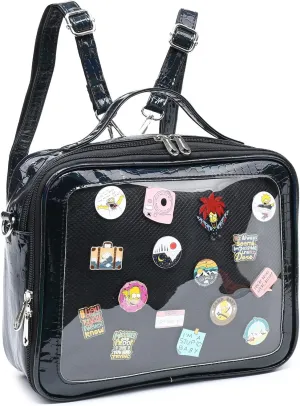 RAINBOW SMILE Ita Backpack Crossbody Bag - Kawaii Pin Display Denim PU Messenger Shoulder Bag