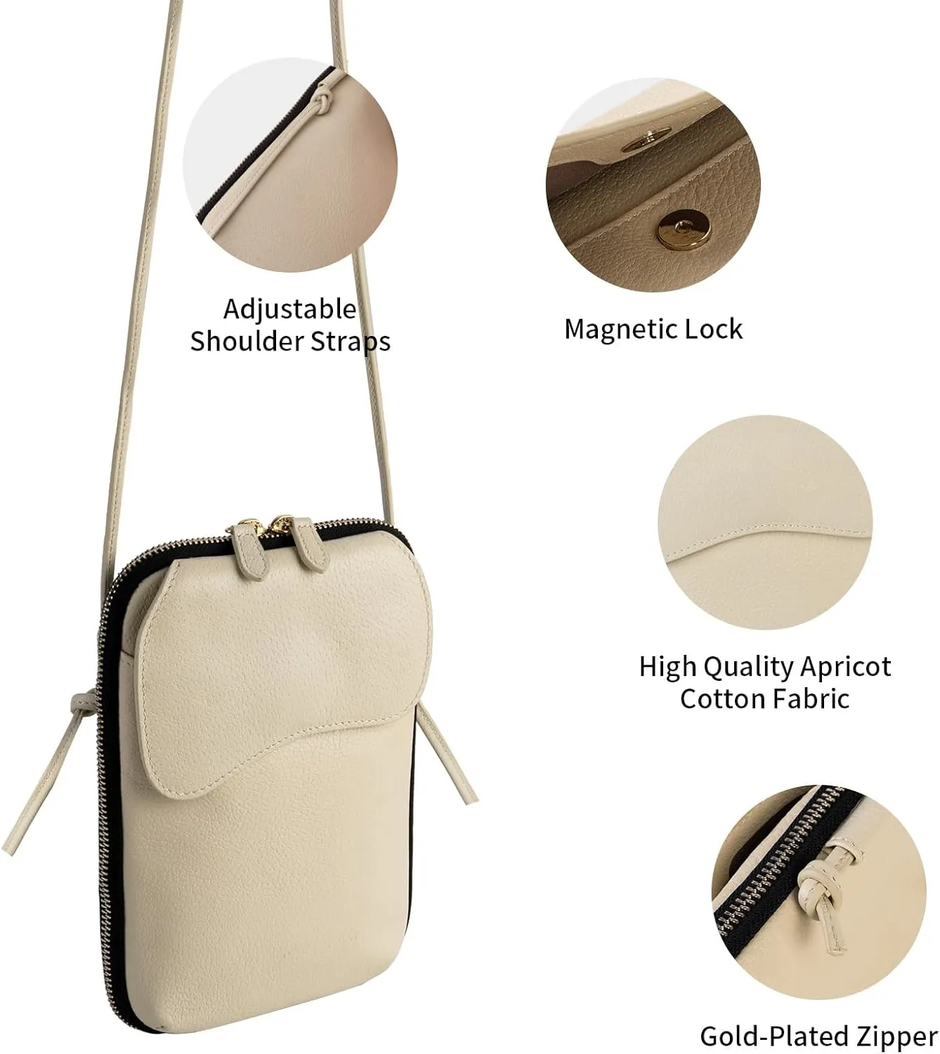 REAL LEATHER CROSSBODY HANDBAG FOR WOMEN,SMALL SIZE PHONE BAGS WITH MAGNETIC LOCK,ZIPPER CLOSURE