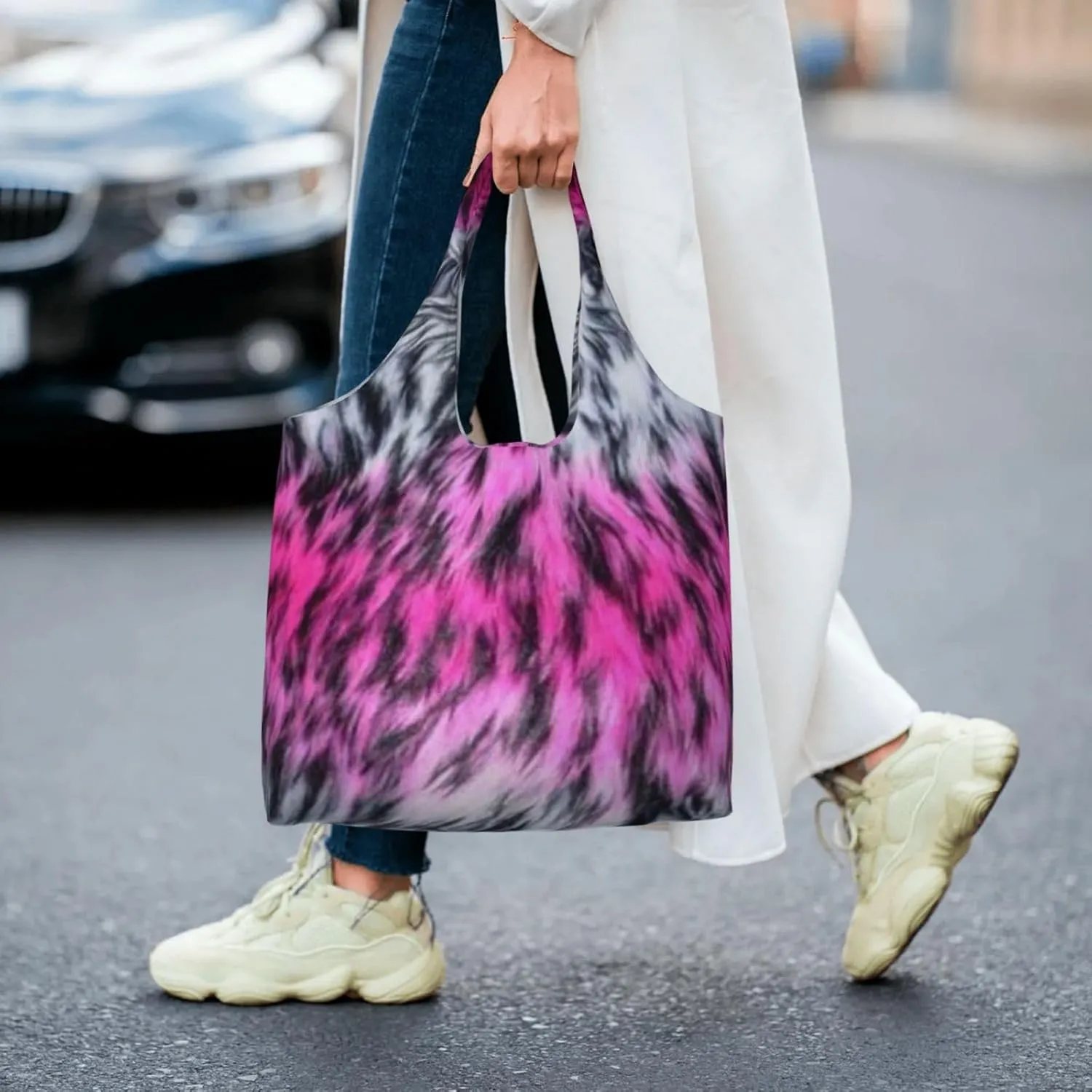 Realistic Tiger Skin Print Canvas Tote Bags Reusable Shopping Bag Handbag for Shopper Beach Gifts