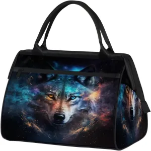 Reality Wolf Face Galaxy Travel Duffle Bag, Waterproof Duffel Bag Weekender Overnight Carry On Bag Lightweight Sport Gym Bag for Men Women