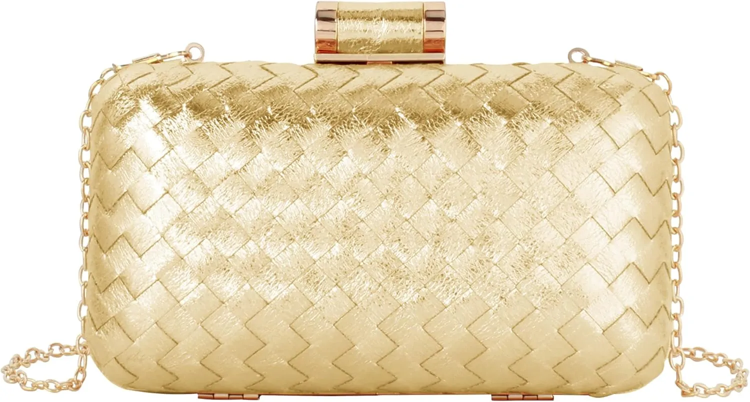 Reberomantic Women Lattice Pattern Metal Handbag Chain Geometric Evening Clutch Purse