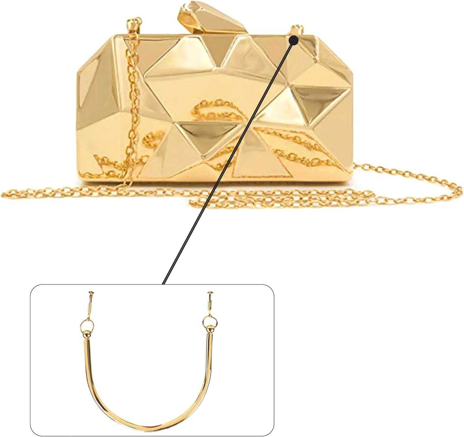 Reberomantic Women Lattice Pattern Metal Handbag Chain Geometric Evening Clutch Purse