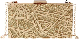 Reberomantic Women Lattice Pattern Metal Handbag Chain Geometric Evening Clutch Purse