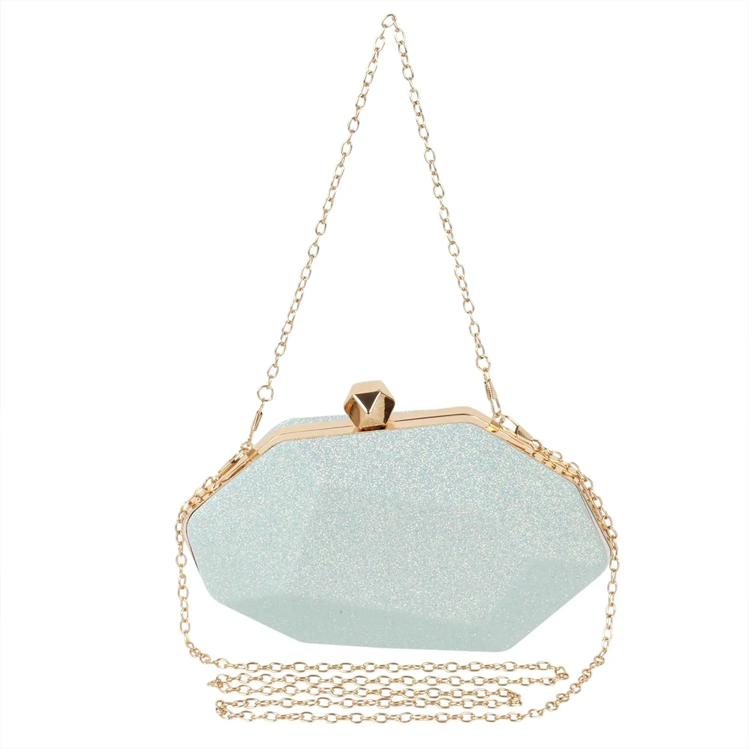 Reberomantic Women Lattice Pattern Metal Handbag Chain Geometric Evening Clutch Purse