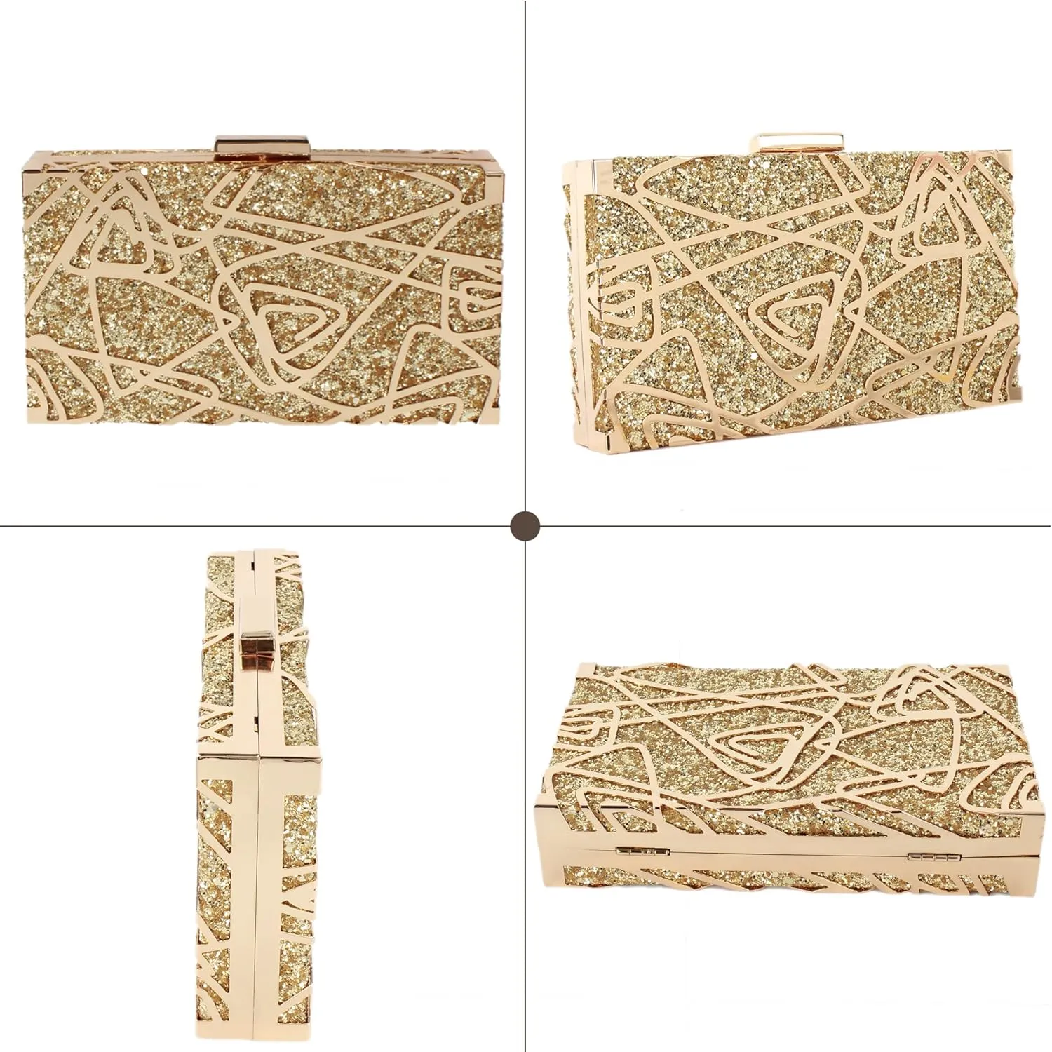 Reberomantic Women Lattice Pattern Metal Handbag Chain Geometric Evening Clutch Purse