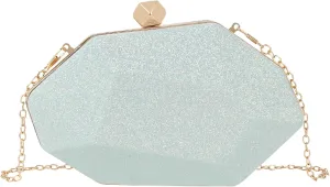 Reberomantic Women Lattice Pattern Metal Handbag Chain Geometric Evening Clutch Purse
