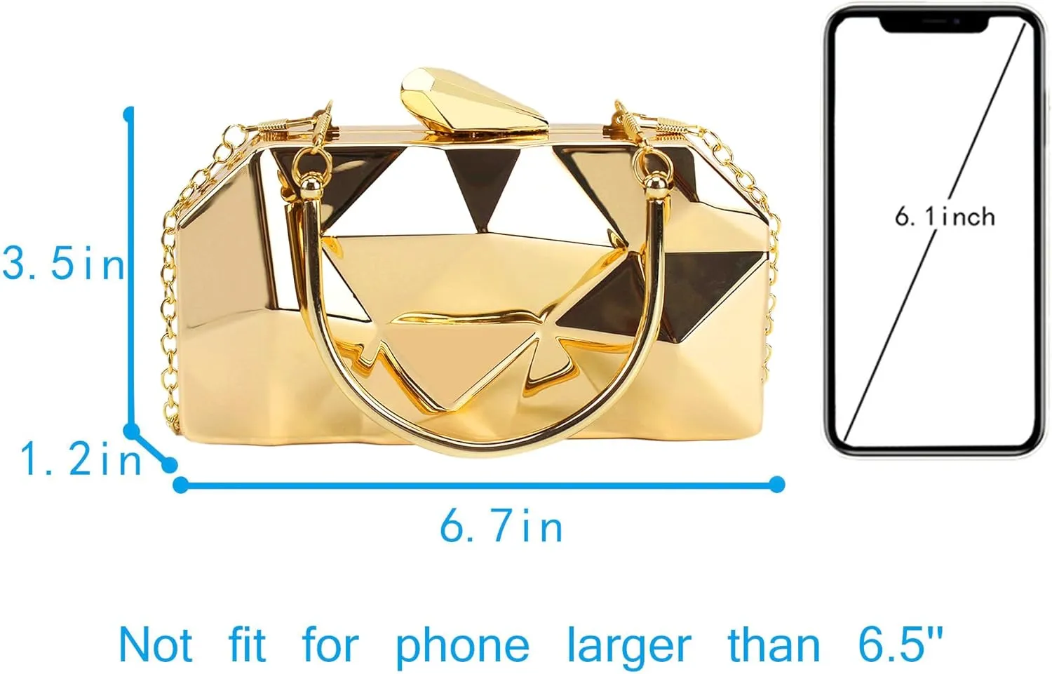 Reberomantic Women Lattice Pattern Metal Handbag Chain Geometric Evening Clutch Purse
