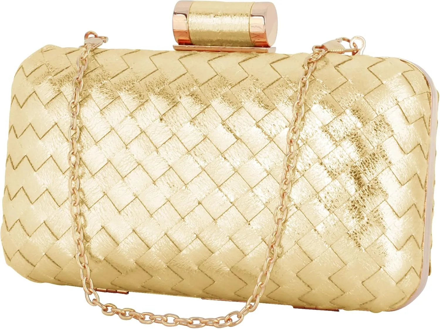 Reberomantic Women Lattice Pattern Metal Handbag Chain Geometric Evening Clutch Purse