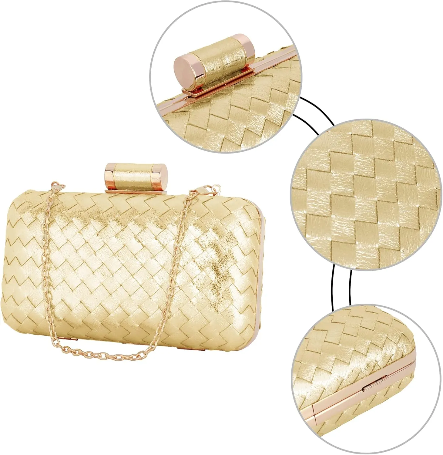 Reberomantic Women Lattice Pattern Metal Handbag Chain Geometric Evening Clutch Purse