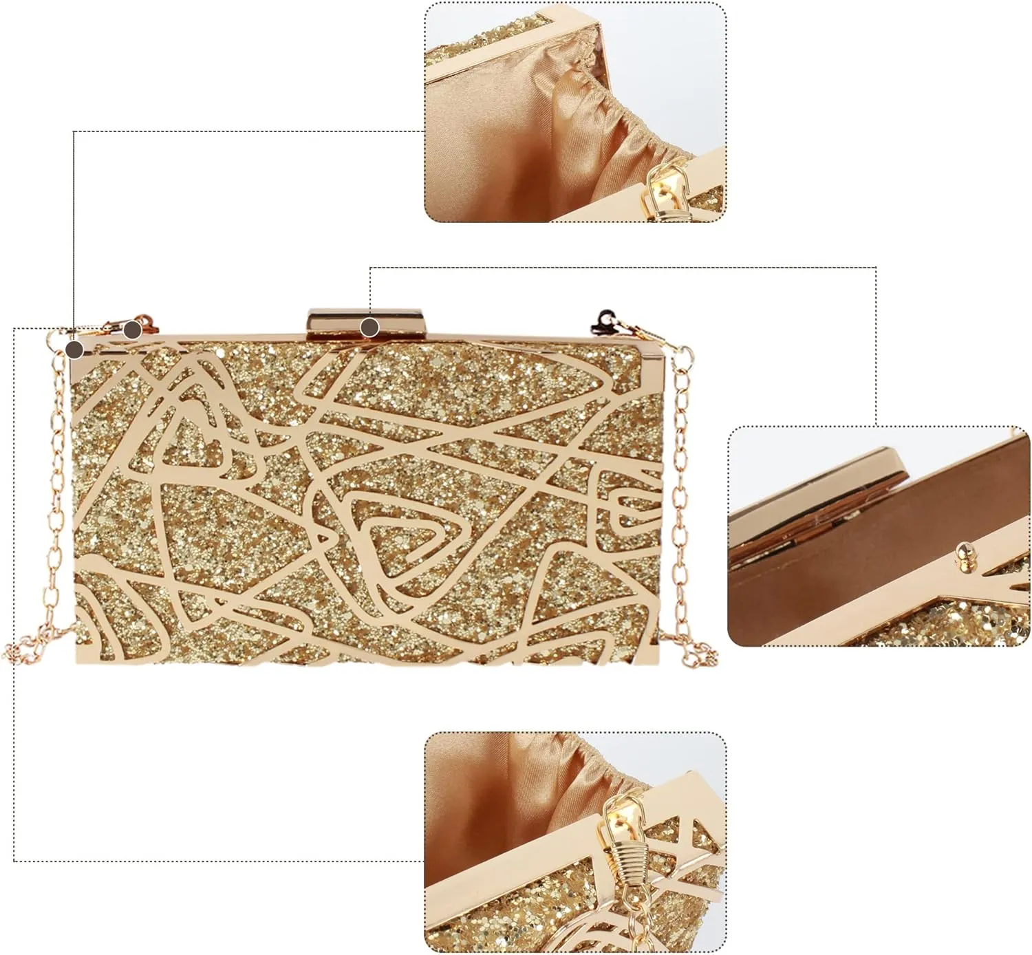 Reberomantic Women Lattice Pattern Metal Handbag Chain Geometric Evening Clutch Purse