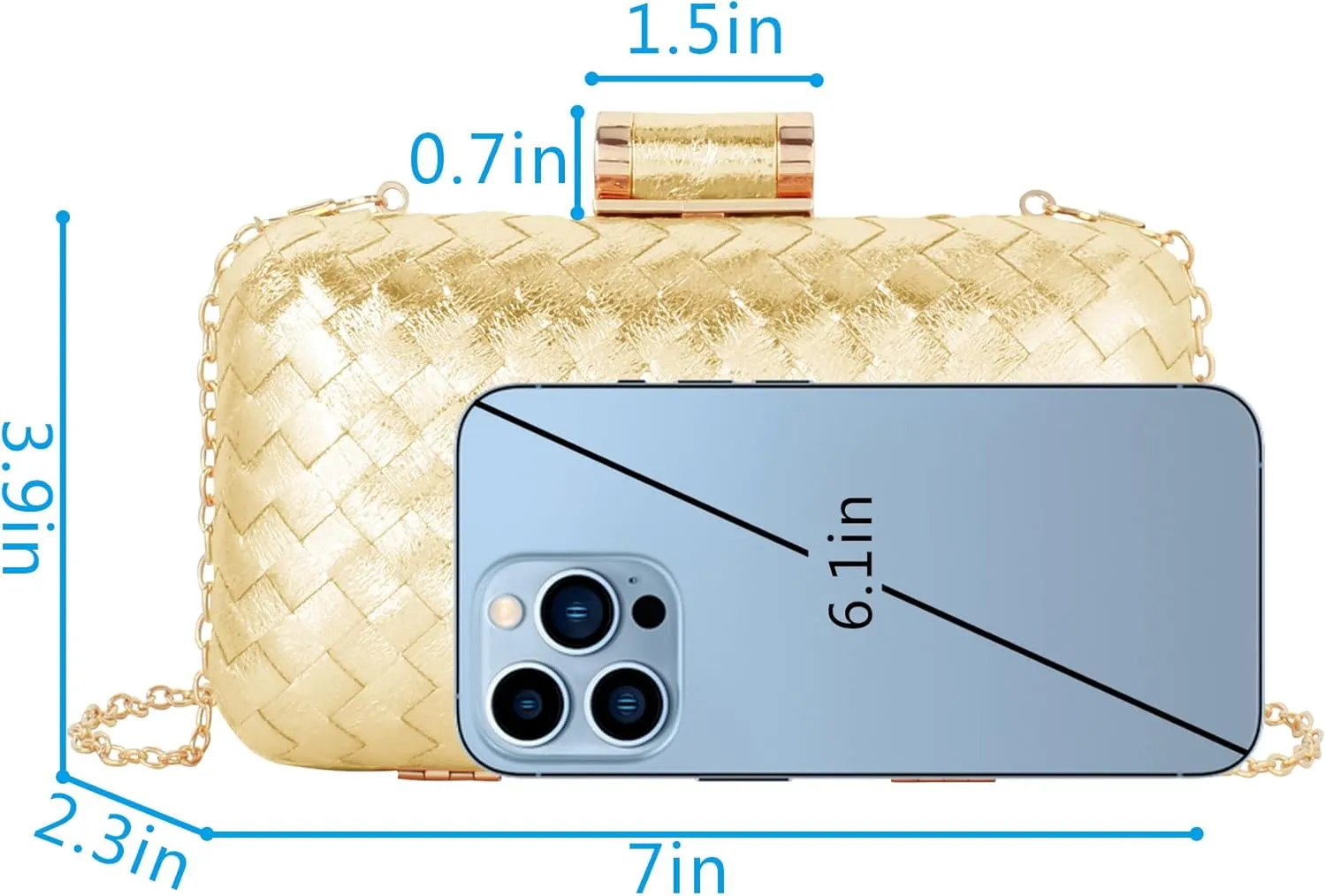 Reberomantic Women Lattice Pattern Metal Handbag Chain Geometric Evening Clutch Purse