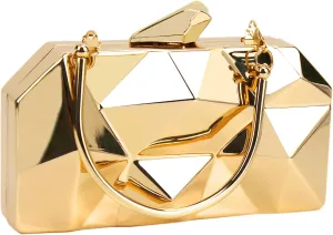 Reberomantic Women Lattice Pattern Metal Handbag Chain Geometric Evening Clutch Purse