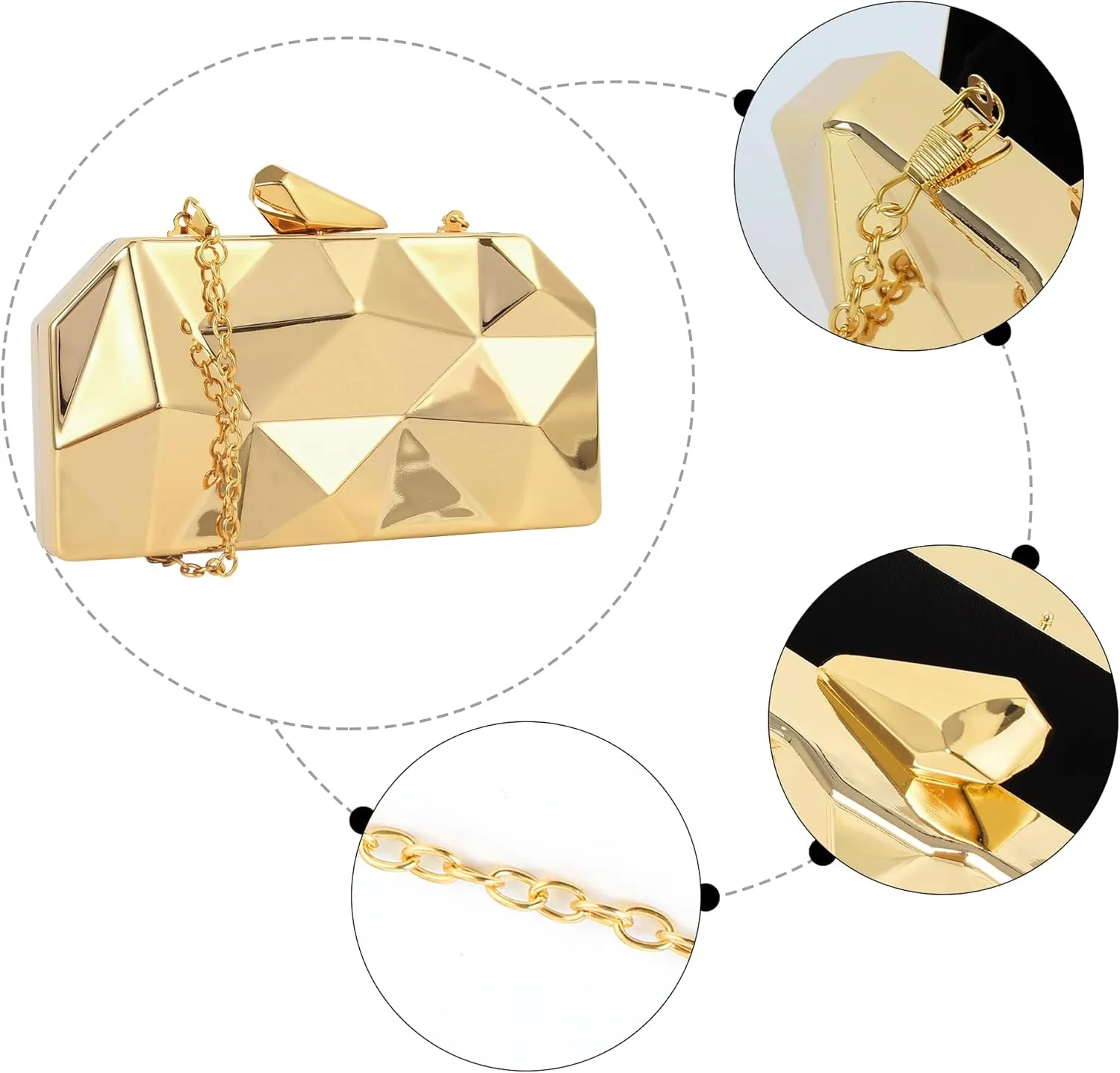 Reberomantic Women Lattice Pattern Metal Handbag Chain Geometric Evening Clutch Purse