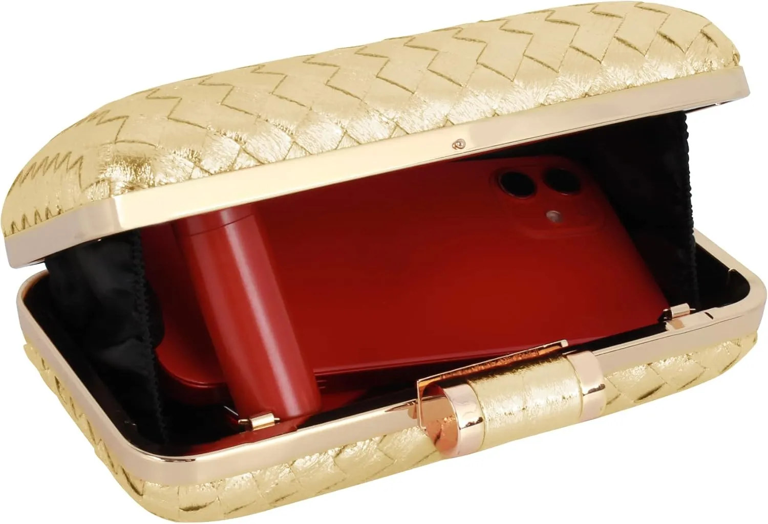 Reberomantic Women Lattice Pattern Metal Handbag Chain Geometric Evening Clutch Purse