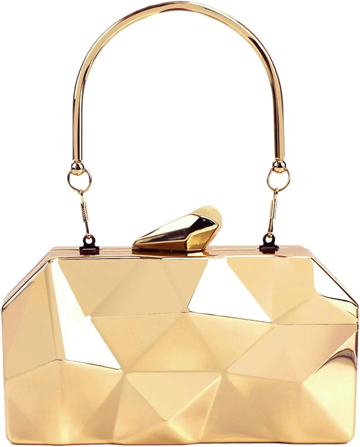 Reberomantic Women Lattice Pattern Metal Handbag Chain Geometric Evening Clutch Purse