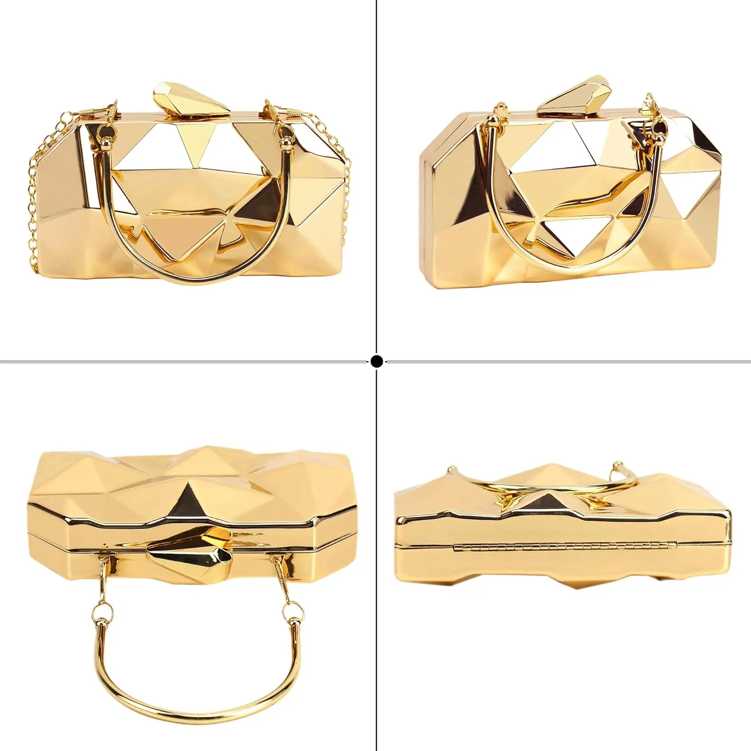 Reberomantic Women Lattice Pattern Metal Handbag Chain Geometric Evening Clutch Purse
