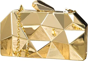 Reberomantic Women Lattice Pattern Metal Handbag Chain Geometric Evening Clutch Purse