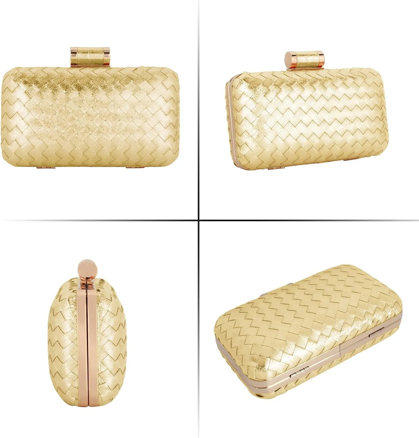 Reberomantic Women Lattice Pattern Metal Handbag Chain Geometric Evening Clutch Purse
