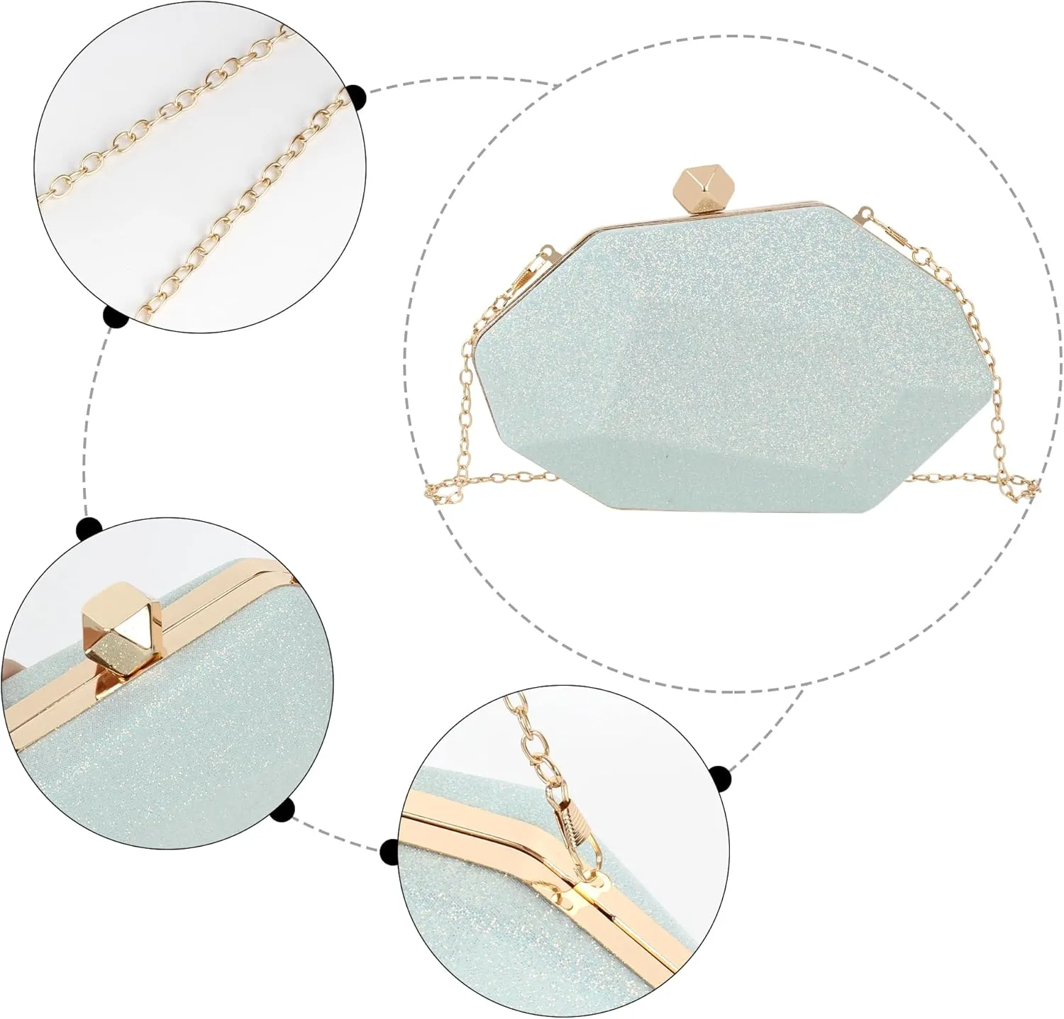 Reberomantic Women Lattice Pattern Metal Handbag Chain Geometric Evening Clutch Purse