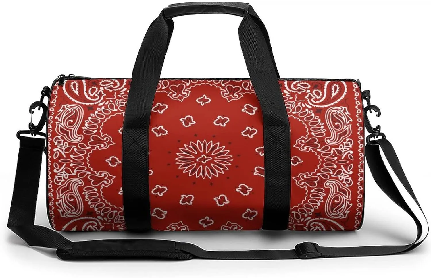 Red Bandana Pattern Sports Gym Bag Waterproof Duffel Bag Travel Overnight Bag Carryon Weekend Bag