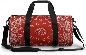 Red Bandana Pattern Sports Gym Bag Waterproof Duffel Bag Travel Overnight Bag Carryon Weekend Bag